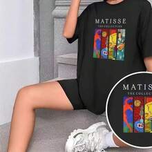 Camiseta de verano holgada de manga corta blanca, 100% algodón, estilo retro americano, marca de moda europea y americana. - Camisa negra de manga corta - Ver 1