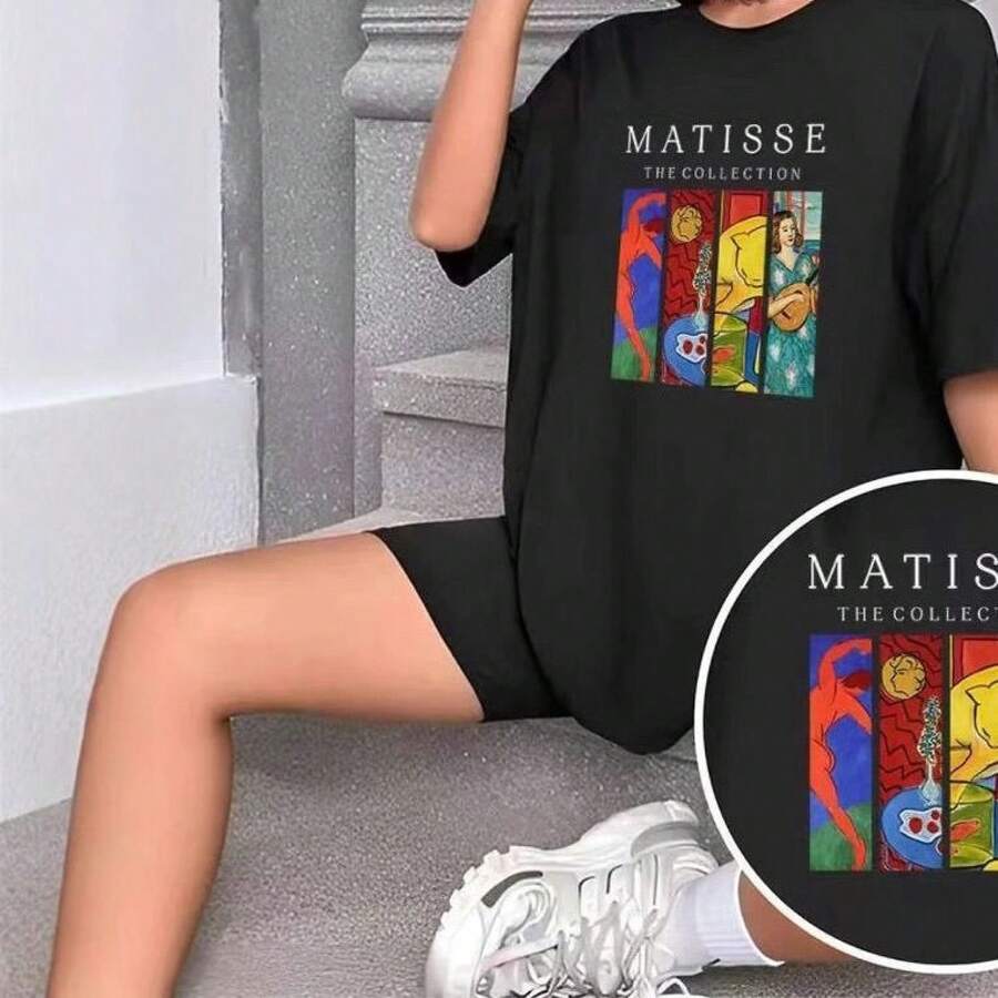 Camiseta de verano holgada de manga corta blanca, 100% algodón, estilo retro americano, marca de moda europea y americana. - Camisa negra de manga corta - Ver 1