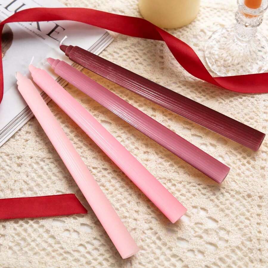 4 件套,25 厘米欧式马卡龙竖纹长条蜡烛,适用于餐厅创意烛光晚餐、彩色婚礼蜡烛、情人节蜡烛:装饰蜡烛,长款无香型,情人节派对餐桌烛台,周年纪念婚礼装饰。 - 多色 - 查看 1