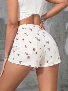 Short de mezclilla azul oscuro con bolsillos para mujer, verano - Blanco - Ver 2