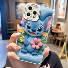 Disney Lilo & Stitch Phone Case, Flower Stitch Protective Cover. Compatible With IPhone 17, 16, 15, 14, 13, 12, 11 Pro Series And Galaxy S22, S23, S24, S25 Models, Featuring A Plush-Style Stitch Holding A Pink Flower Against A Light Blue Background, Perfect For Fans Of The Experiment 626 Alien, Ideal For Birthdays, Holidays, Anniversaries, Graduation Gifts, Or Any Special Occasion To Surprise Family, Friends, Classmates, And Loved Ones. - 白色 - 查看 2
