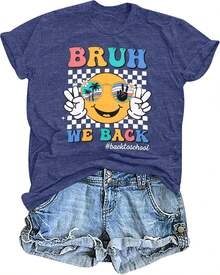 Playera "Bruh We Back First Day of School" para mujer, playera de regalo para maestros para regresar a clases. - Azul - Ver 1