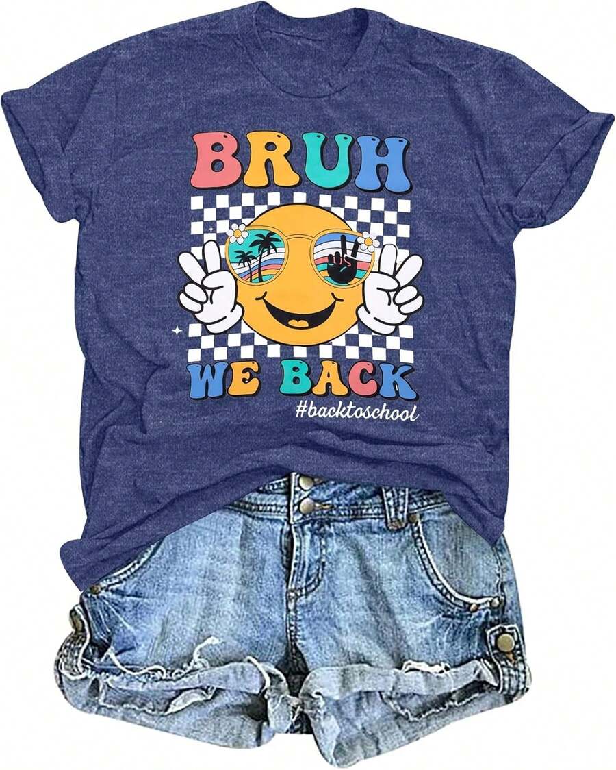 Playera "Bruh We Back First Day of School" para mujer, playera de regalo para maestros para regresar a clases. - Azul - Ver 1