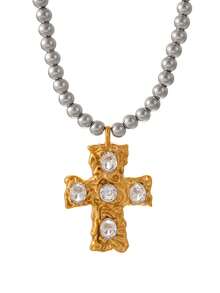 1 pieza Collar de acero de titanio con cuentas y estrella de cinco puntas para mujer, un regalo orgulloso adecuado para suministros de boda - Multicolor - Ver 11