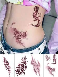 4 Sheets Leopard Tattoos Stickers Waterproof Sexy Body Tattoo Y2K Temporary Tattoos For Women Birthday Party Daily Makeup Rave Accessories - Multicolor - View 1