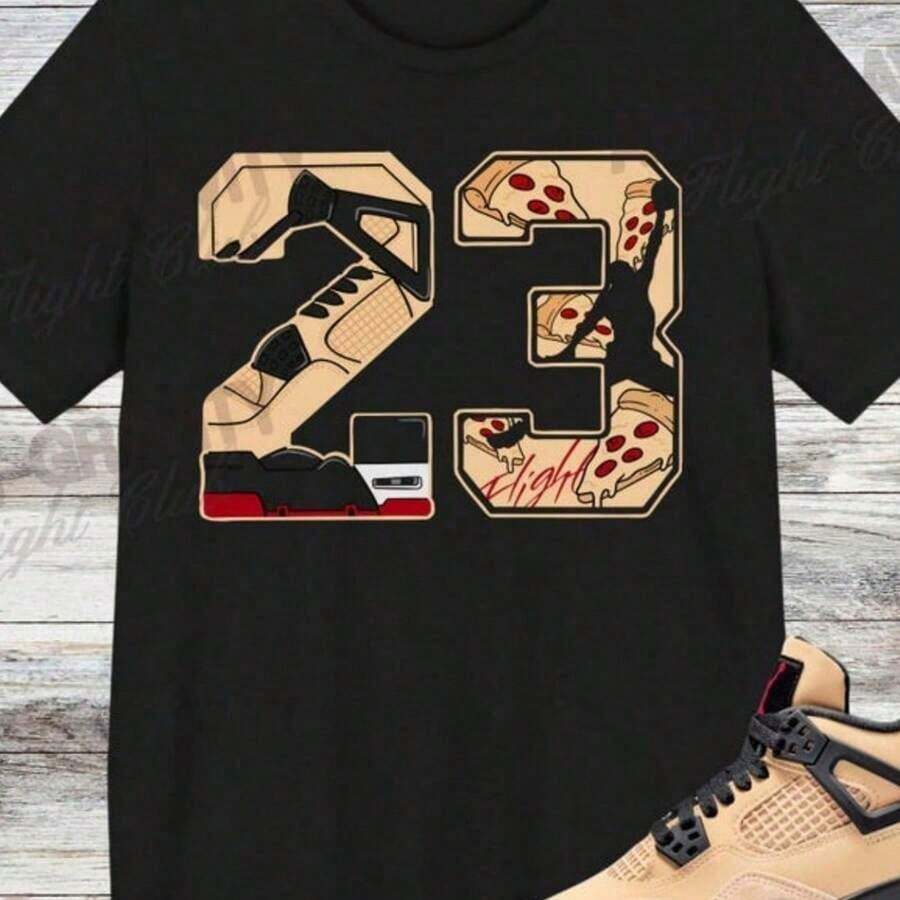 Camiseta con Gráfico de Pizza para Fanáticos de las Zapatillas Número 23 - Negro - Ver 1