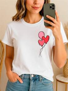 100% Cotton T-Shirt With Heart-Shaped Balloon Design - 白色 - 查看 1