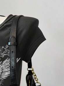 Camiseta de mujer casual de cuello en V retro, con atar, de manga corta y contraste de color, adecuada para el verano - Gris Oscuro 2 - Ver 6