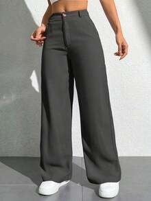 Pantalones casuales simples de unicolor para mujer para usar todos los días - Gris Oscuro - Ver 6