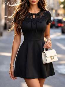 DONICY Women's Black Backless Mini Dress, Sexy Backless Vintage Fitted Bodice With Fluffy Ruffle Hem, Suitable For Party And Evening Wear - Black - View 7
