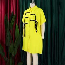 Loose-Fitting Midi Shirt Dress 2026 With Lapel And Short Sleeves - 黃色 - 查看 4