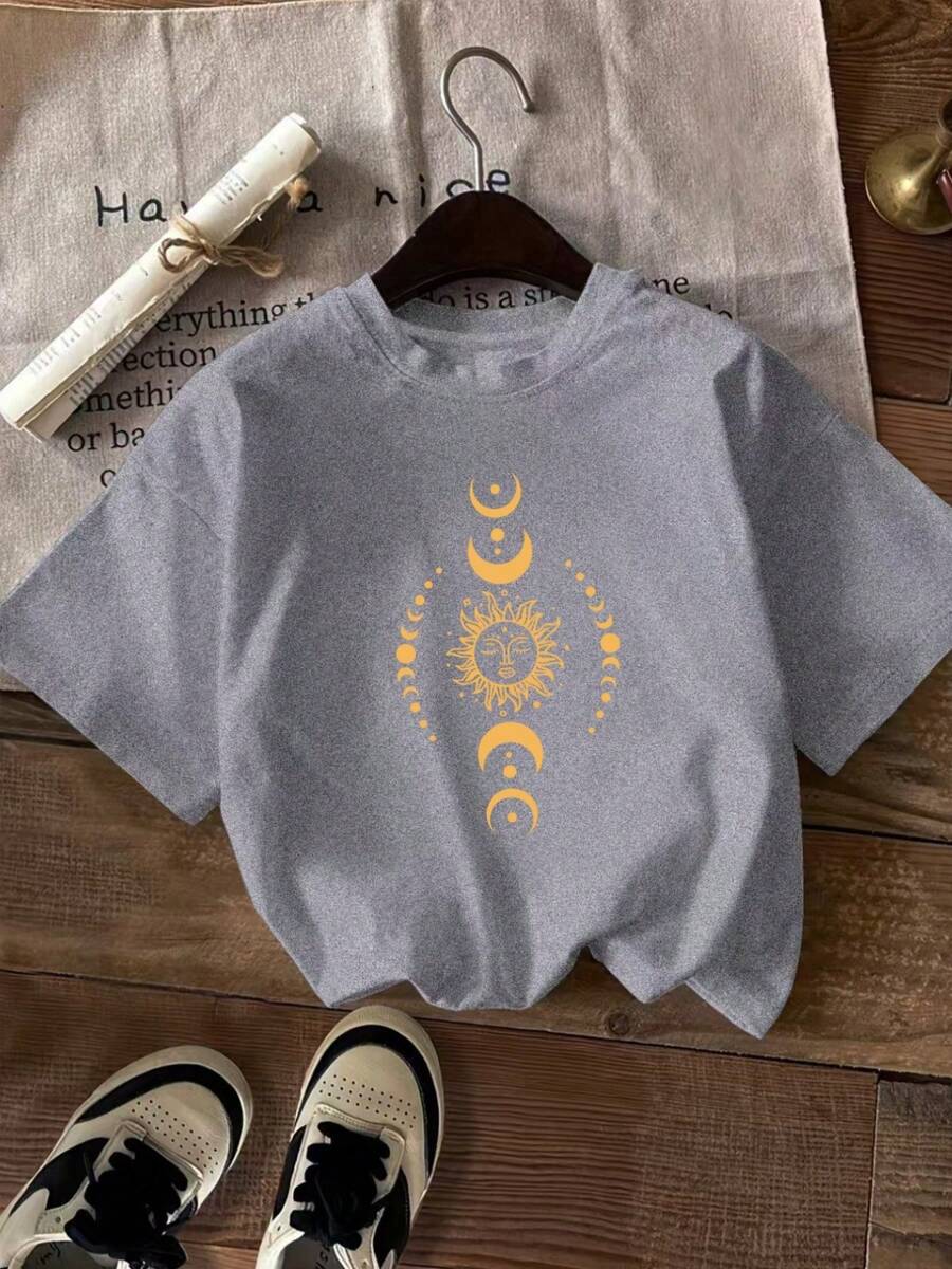 Spring And Summer Fashion Pattern Printed Short Sleeves, Casual Short Sleeve T-Shirts, Women's Fashion Round Waist T-Shirts In Standard Sizes, Women's Clothing In Standard Sizes, Women's Clothing - 淺灰色 - 查看 1