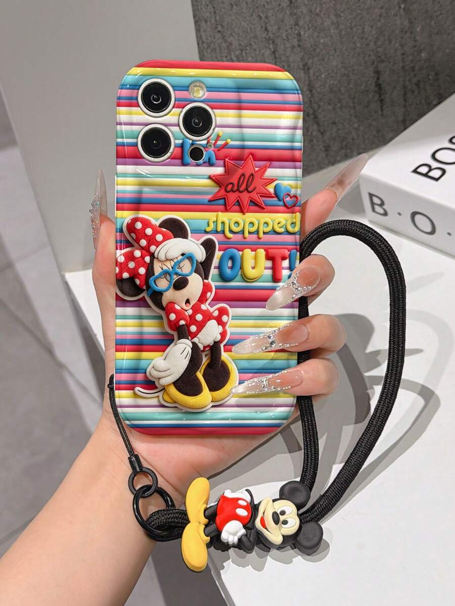 Estuche de teléfono Disney autorizado - Juego de cadena. Este conjunto presenta un estuche de teléfono de Mickey Mouse con una correa de muñeca de silicona 3D desmontable de Stitch, completa con un accesorio de anillo de metal. Elaborado con una técnica de textura de ola 2D única, el estuche está hecho de un material TPU llamativo y adorable, que muestra diseños clásicos de Mickey y Minnie Mouse. Es compatible con toda la serie de , incluidos los modelos 17, 16, 15, 14, 13, 12, 11, XS, XR, X, Plus, Pro y Max. Esta elegante funda protectora con temática de dibujos animados no solo brinda una protección integral y resistente para tu dispositivo, sino que también es el regalo perfecto para amigos y familiares. Estuche iPhone17 Pro Max. Funda de teléfono Disney. - Blanco - Ver 1