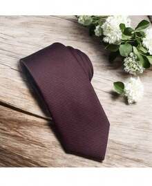 Men's Striped Tie In A Solid Color With A Quality Texture, Essential For Weddings, Business, And Formal Occasions. - Redwood - View 3