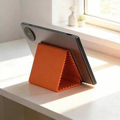 1pc Orange Multifunctional Silicone Phone Holder, Foldable Flexible Desktop Stand For Tablet And Smartphone