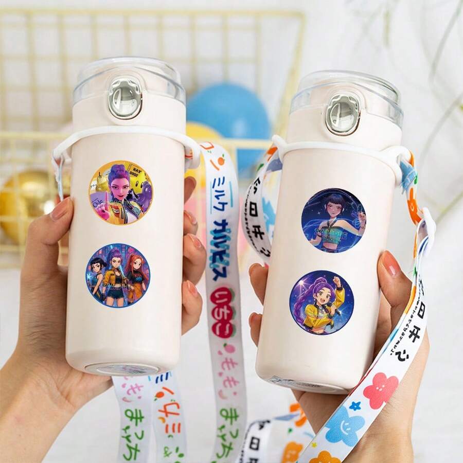 500张Huntrix K-Pop自粘贴纸卷，动漫人物圆形贴纸，K-Pop粉丝和青少年的完美贴纸 - 彩色 - 查看 1