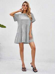 Holidaya Vestido de muñeca con dobladillo de volantes y puños enrollados, atuendo de playa de vacaciones - Gris Claro - Ver 4