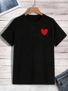 Manfinity Dauomo Men's T-Shirt With Heart Embroidery - 黑色 - 查看 5
