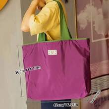 1pc Nylon Foldable Shopping Bag, Large Capacity Waterproof Drawstring Shoulder Bag, Adjustable Strap, Leak-Proof Reusable Grocery Storage Tote, Multi-Color Options For Daily Supermarket Use - Multicolor - View 11