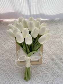 Bó hoa tulip trắng giả, trang trí nhà cửa/văn phòng/đám cưới/lễ hội. - trắng - Xem 6
