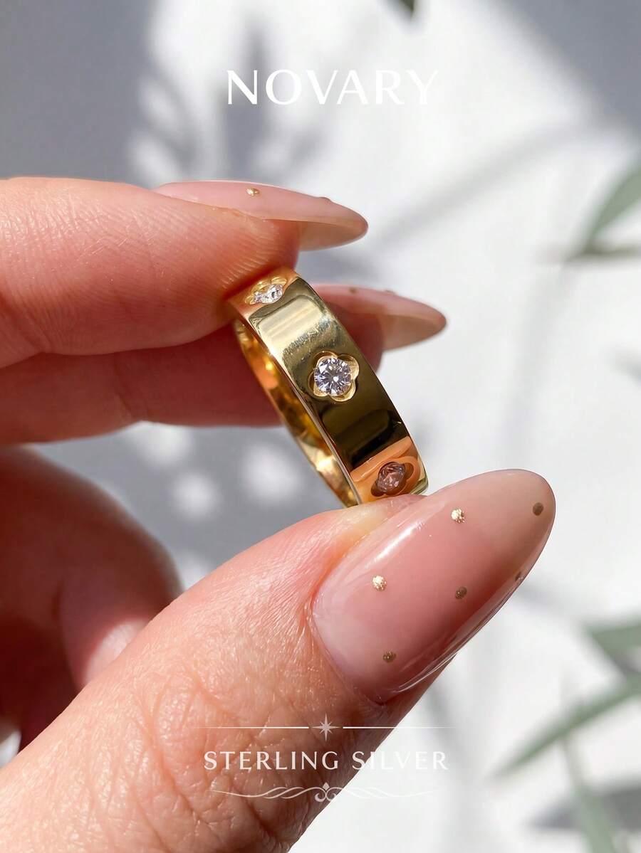 1 chiếc nhẫn hình cỏ bốn lá đính đá Zirconia tinh tế, bạc sterling 925 dành cho nữ, thiết kế truyền thống, món quà trang sức thanh lịch cho sinh nhật, hẹn hò hoặc tiệc tùng của bé gái.