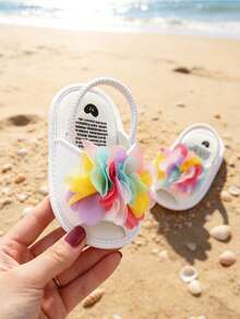 Giày sandal cho bé gái sơ sinh, kiểu dáng bèo nhún, nơ, đế mềm cao cấp, chống trượt, hở mũi, thoáng khí, thích hợp cho mùa hè, hoạt động ngoài trời, tập đi. Giày sandal cho bé gái 0-3 tháng tuổi. - trắng - Xem 7