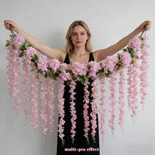1Set/26pcs Artificial Pink Cherry Blossom Vine With Wisteria Flowers, Includes Adjustable Tying Wire. Garlands, Suitable For Proposals, Wedding Scene Decorations, Birthday Parties, Hawaiian Parties, And Other Party Scenes. Seasonal Holiday Decorations - Artificial Flowers - View 10