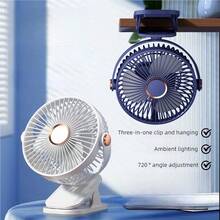 OBOVAY Nuevo ventilador portátil USB mejorado con clip y luz nocturna, ventilador de escritorio pequeño para dormitorio y oficina, exterior, 800mAh - Multicolor - - Ver 1