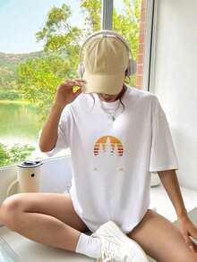 Estampado Gráfico Camiseta Mujer Algodón Ligera VeranoOversized  Cotton T-Shirt This Is My Camping Shirt  Print Loose Fit Round Neck Short Sleeve Casual Daily WearOversize Camiseta Mujer Estampado 100% Algodón Puro - Blanco - Ver 1