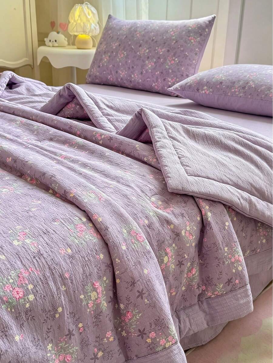 1 chiếc chăn mùa hè hai lớp bằng vải chiffon, chăn điều hòa không khí cho hai người dùng trong ký túc xá, chất liệu thân thiện với da, thiết kế kiểu AB với lớp lót dày, nhẹ, mềm mại, thoáng khí, mát mẻ và mịn màng, cảm giác như không mặc gì, thấm hút mồ hôi, chăn mỏng cho mùa hè, chăn in họa tiết thời trang, thích hợp trang trí phòng ngủ, đồ dùng đám cưới, trang trí nhà cửa ngày Valentine, quà tặng lễ Phục sinh, quà tặng ngày của Mẹ, dùng được cho mọi mùa. - Màu Lilac Tím - Xem 1