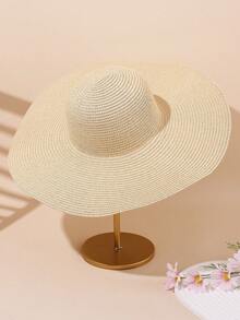 1 pièce Chapeau de soleil à large bord, grande taille, pour dames et adolescentes, couleur unie avec protection UV, chapeau d'été léger et respirant pour les voyages et les vacances - chapeau de paille à larges bords - Voir 9