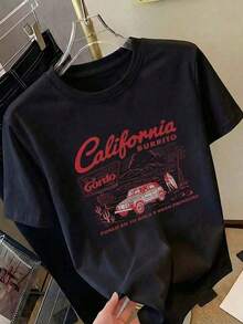 Women's Y2K Style Summer Top, Cute And Fun. Celebrating Retro California Surf Style, Mexican Taco Cuisine, And Retro American Road Trips. Women's T-Shirt With Cartoon Letter Print, Suitable For Various Occasions, Such As A Gift For Festivals, Birthdays, Music Festivals, Mother's Day, Easter, Graduation Season. Casual And Versatile, Comfortable, Perfect For Beach Vacations, Simple And Fashionable, Suitable For Everyday Wear For Women And Girls. Women's Summer Outfits - 黑色 - 查看 7