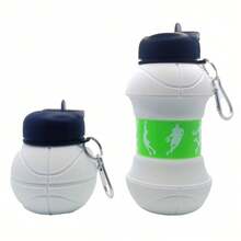 1pc 550ml/18.6oz Basketball Shaped Sports Water Bottle Folding Silicone - Portable Foldable Water Bottle With Hook- Leak Proof Water Bottle DDXL - màu xanh lá - Xem 9