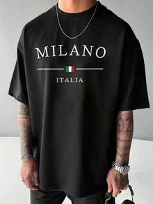 Soft 100% Cotton T-Shirt, Short Sleeve T-Shirt With Letter Print, Casual Slim Fit For Men, Breathable Cotton T-Shirt, Goes With Everything, Great. - 黑色 - 查看 6