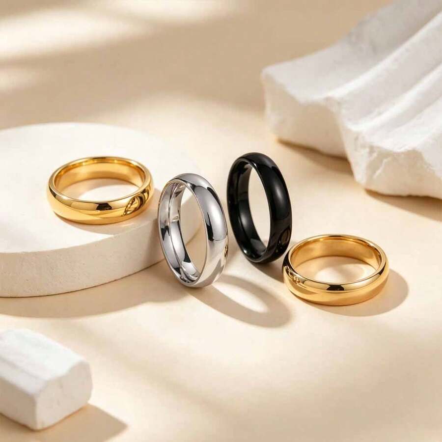 1件時尚不鏽鋼素面情侶戒指,弧形球體素面戒指,小指戒,訂婚珠寶,永恆風格,適合休閒穿著和派對,聖誕節,訂婚珠寶,永恆風格 - 光面戒指 - 查看 1