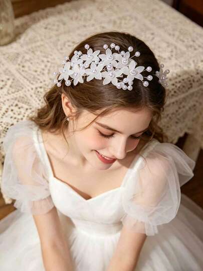 1 pieza Tocado de corona de cristal, diadema de novia y dama de honor, accesorio de peineta de corona de flores minimalista para boda