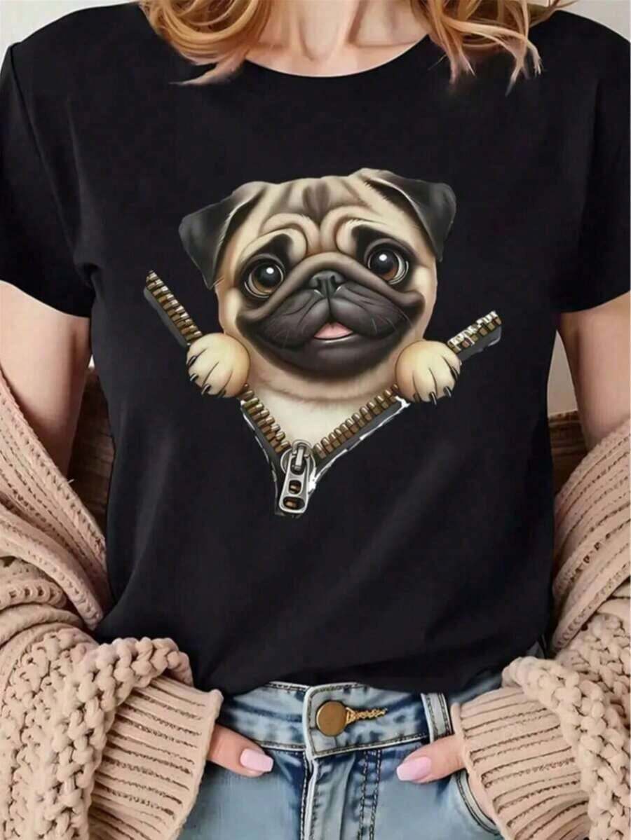 Nueva camiseta de cuello redondo para mujer, manga corta, holgada, casual y versátil con ‌ estampado a la moda ‌ , tejido suave y de buena caída - Multicolor - Ver 1