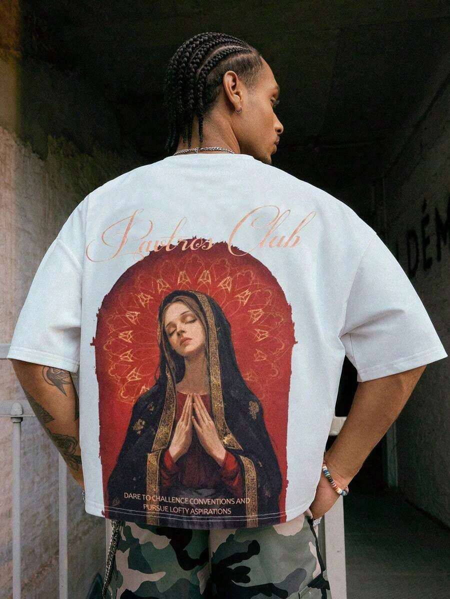 Custom T-Shirt With Saint Print For Men - 彩色 - 查看 1