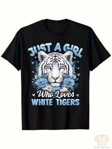 Women's T-Shirt For Mother's Day, Printed, Modern And Creative, Short Sleeve, Urban Style, Round Neck, Slimming Effect, Soft, Comfortable, Washable, Non-Pilling, Non-Deforming, Breathable, Lightweight And Loose Fit - 黑色 - 查看 6