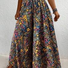 Plus Size Floral Printed Wide Leg Casual Vacation Pants Fall Cloth For Women - Multicolor - Ver 4