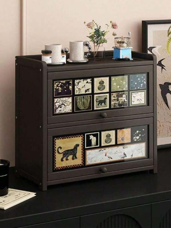 Modern Black Storage Cabinet - Perfect For Organizing Cables, Stationery, Cosmetics, And Jewelry - A Versatile Home Storage Cabinet Suitable For The Kitchen, Bathroom, And Living Room, Featuring Adjustable Shelves For Storing Tableware And Decorative Items, With A Stylish Design