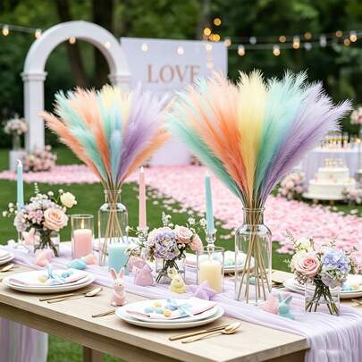 55cm/21.65in Artificial Rainbow Pampas Grass, Wedding Decor, Easter Decor, Vase Filler, Tabletop Centerpiece, Valentine's Day, Wedding Party, Home Decoration