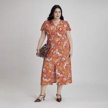 CKLASS Vestido Casual Dama Midi Cuello V Escote Multicolor 994-95 - Rosa coral - Ver 2