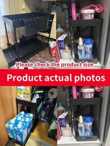 1pc Kitchen Sink, Bathroom Simple Storage Rack, Pull-Out Storage Rack, Multi-Function Storage Rack, Home Supplies, Bathroom - Black - View 3