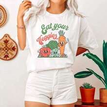 1 camiseta con estampado retro "Eat Your Veggies" |   Camiseta Vegana |   Camiseta de Mercado de Verduras para Agricultores, 180g, 100% Algodón, los diseños están impresos. Unisexo. - Negro - Ver 7