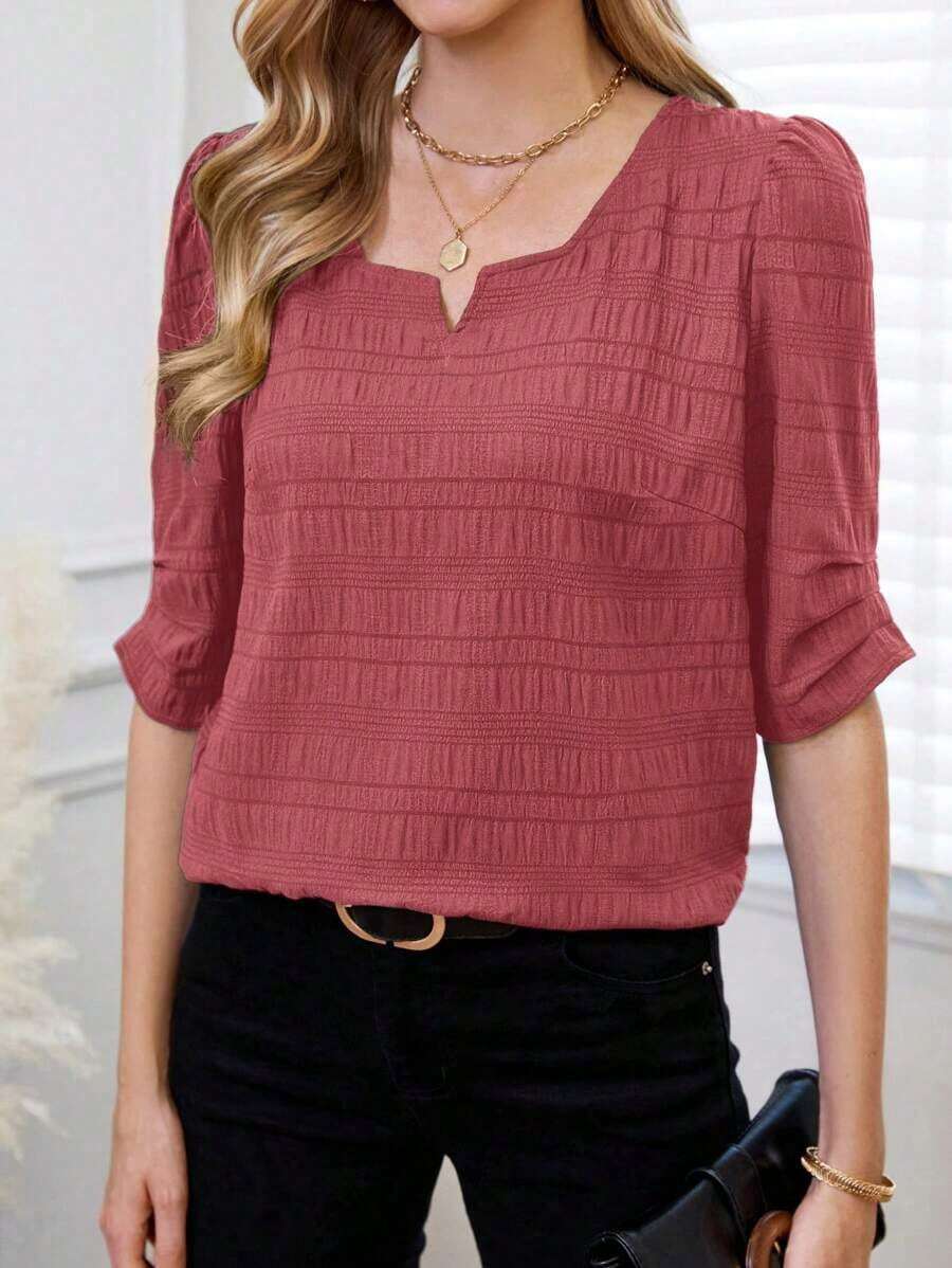 Camisa de mujer con cuello en V y estampado floral, de uso casual y versátil para el día a día - Rosa - Ver 1