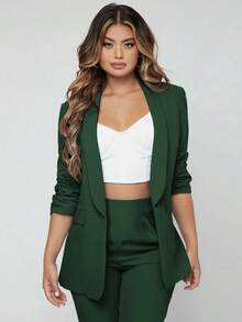 Traje de blazer con cuello de chal y pantalones para otoño/invierno - Verde Oscuro - Ver 6