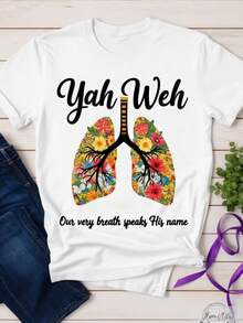 Camiseta de la fe de las mujeres - manga corta blanca Yah Weh Hebreos 4:12 versículo y pulmones diseño, relado uste suave tela transpirable, toda la tempor de vestir casual, regalo inspirador para la iglesia, ropa de oración, ropa religiosa - Blanco - Ver 2