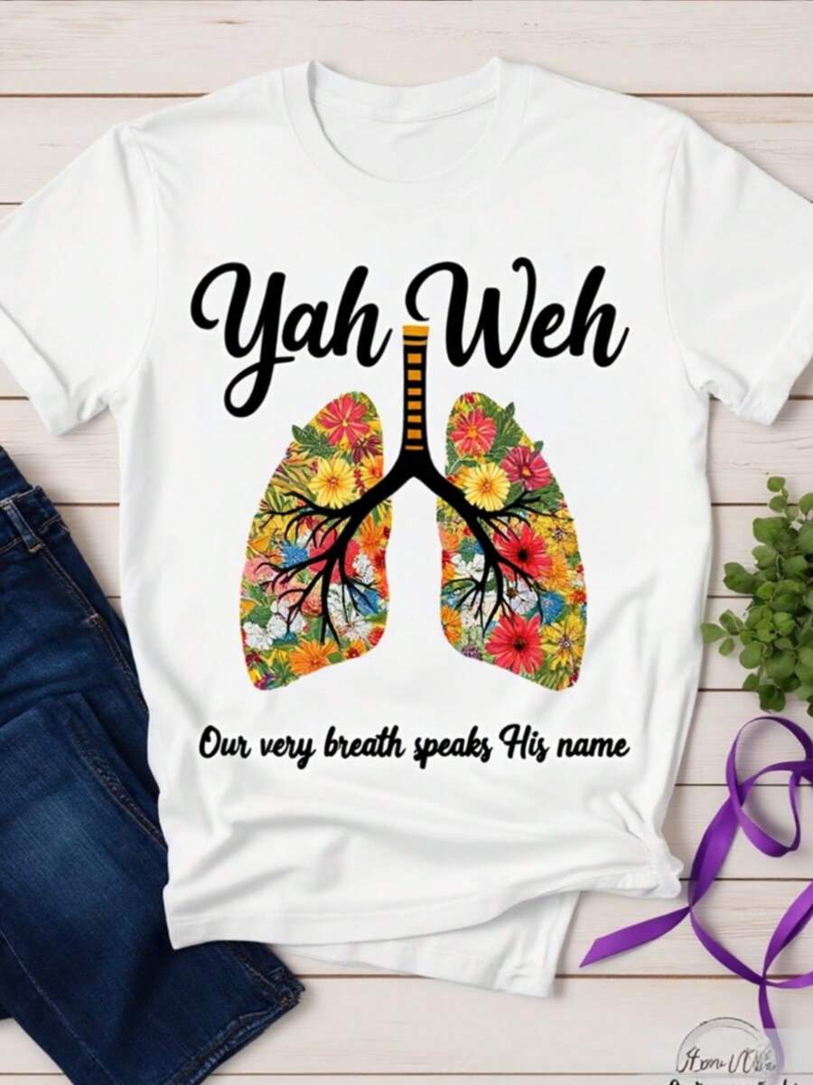 Camiseta de la fe de las mujeres - manga corta blanca Yah Weh Hebreos 4:12 versículo y pulmones diseño, relado uste suave tela transpirable, toda la tempor de vestir casual, regalo inspirador para la iglesia, ropa de oración, ropa religiosa