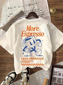 Camiseta de manga corta de cuello redondo informal con gráfico del Club de Café Espresso para mujeres en verano - albaricoque claro - Ver 3